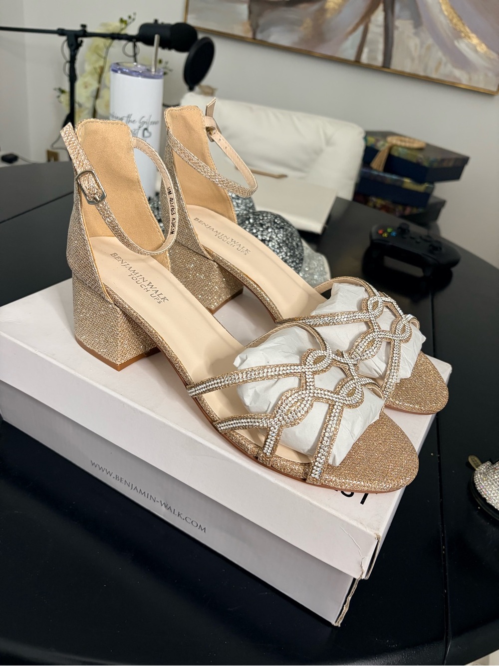 Benjamin Walk Touch Ups "Zoey" sandals in champagne shimmer